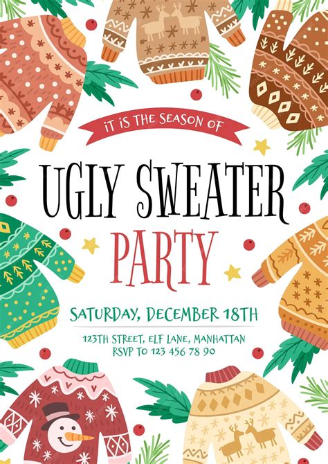 Free Printable Ugly Christmas Sweater Party Invitations