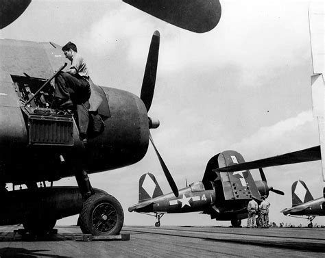 Asisbiz Vought F4U 1D Corsair VF 5 White 4 And F6F Hellcat On Board USS