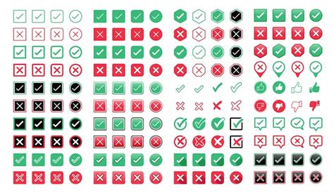 Premium Vector Green Check Mark And Red Cross Icon Set Of Simple