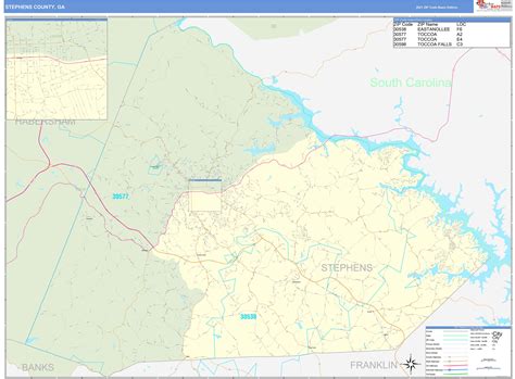 Stephens County, GA Zip Code Wall Map Basic Style by MarketMAPS - MapSales