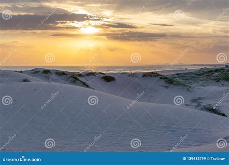 White Sand Dunes of Birubi Beach at Sunset. Stock Image - Image of ...