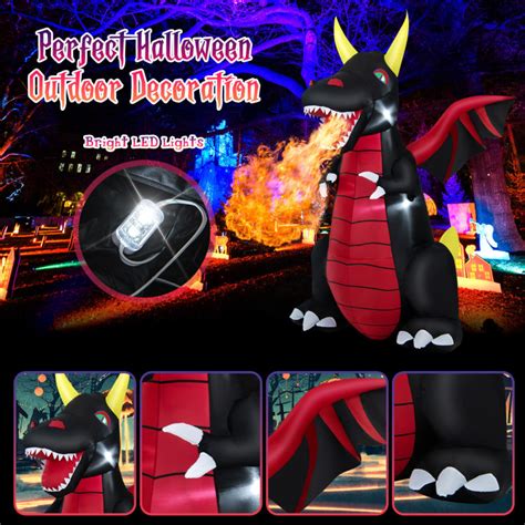 8 Feet Halloween Inflatable Fire Dragon Decoration with LED Lights ...