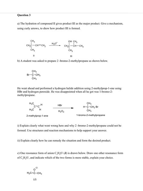 Answered Question 3 A The Hydration Of Compound Bartleby