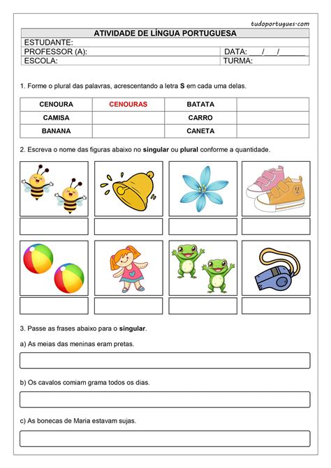 Atividade Sobre Singular E Plural E Ano Tudo Portugu S