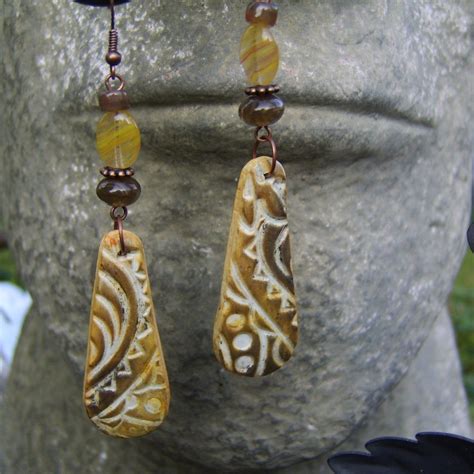 Earth Tone Textured Polymer Clay Earrings Bead Earrings Etsy