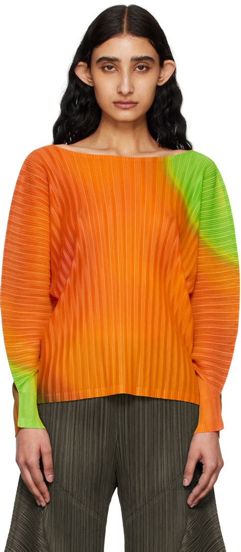 Orange Melty Rib Blouse By PLEATS PLEASE ISSEY MIYAKE On Sale