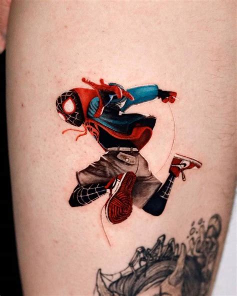 Miles Morales Tattoo Located On The Thigh