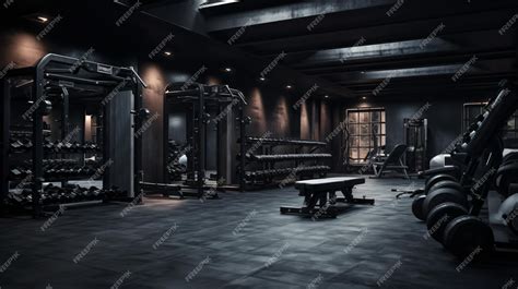 Premium Photo | Dark gym interior with black dumbbells