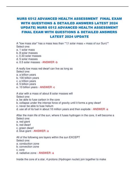 NURS 6512 ADVANCED HEALTH ASSESSMENT FINAL EXAM WITH QUESTIONS