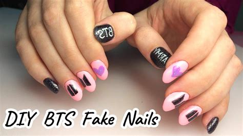 How To Make Bts Nails With Paper Bts Nail Designs Bts Nail Art At