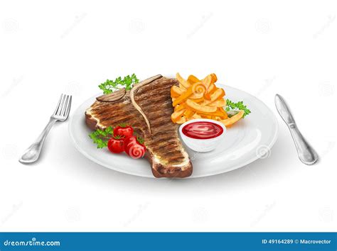 Grilled Steak On Plate Stock Vector Illustration Of Cooked 49164289