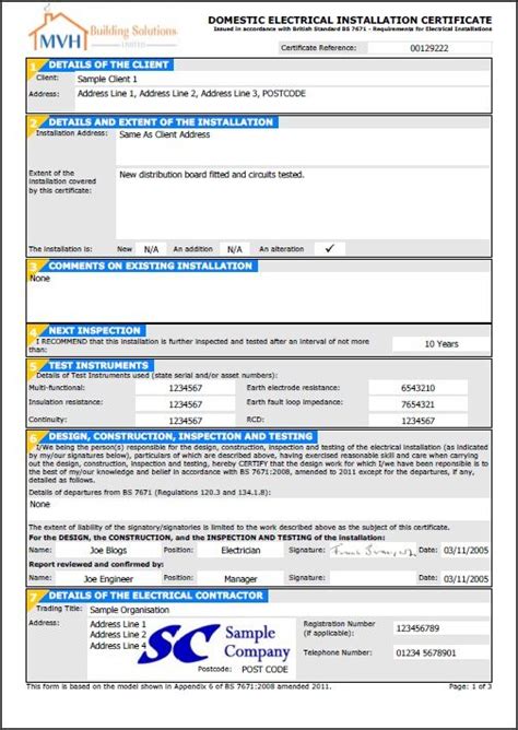 Elecsa Electrical Installation Certificate Pdf Within Electrical Minor