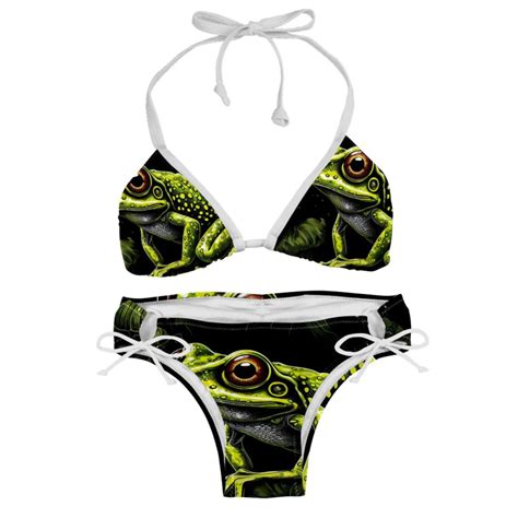 Frog Women S Swimwear Bikini Set With Detachable Sponge And Adjustable