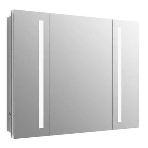 KOHLER Verdera 40-in x 30-in Rectangle Recessed Aluminum Mirrored Medicine Cabinet with Outlet ...