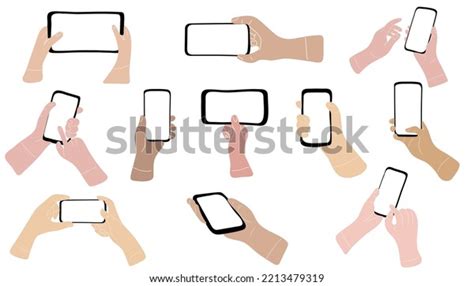 Set Human Hands Holding Mobile Phone Stock Vector Royalty Free