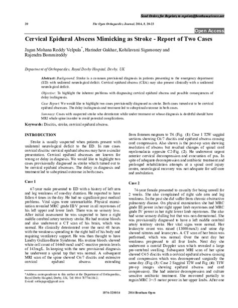 Pdf Cervical Epidural Abscess Mimicking As Stroke Report Of Two