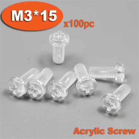 100pcs Din7985 M3 X 15 Plastic Acrylic Pan Head Phillips Screw Cross Recessed Raised Cheese Head