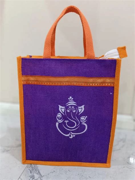 Shopping Royal Blue Ganesh Printed Jute Bag Weight Capacity 2 Kg At