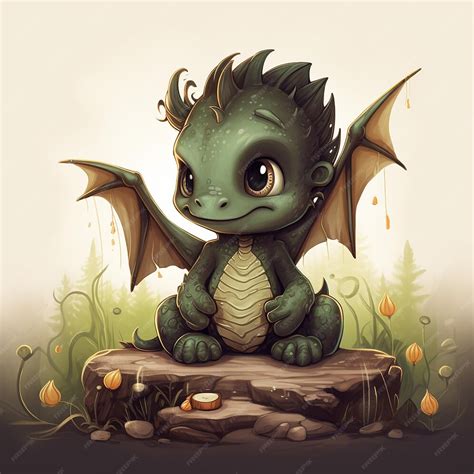 premium photo  rendered cute fairy tale baby dragon illustration