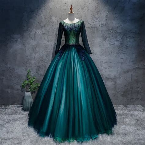 Classic Dark Green Prom Dresses 2017 Ball Gown Lace Flower Crystal