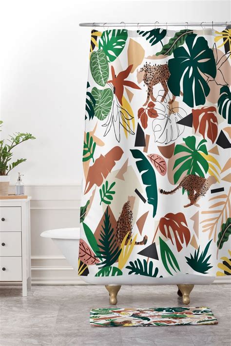 Jungle Leaves And Leopards Shower Curtain