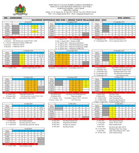 Kalender Pendidikan Smk Pgri Gresik