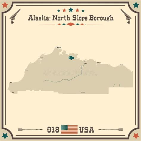 Vintage Map of North Slope Borough in Alaska, USA. Stock Vector ...