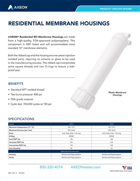 Home Reverse Osmosis Membrane Housings Axeon