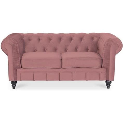 Canapé Chesterfield Velours 2 Places Altesse Vieux Rose Cdiscount Maison