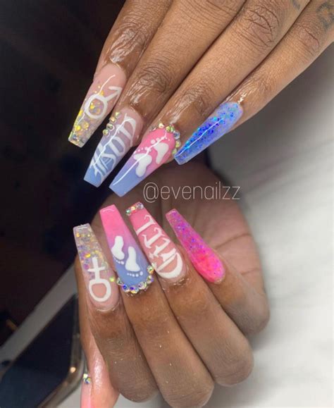 Gender Reveal Nail Ideas Acrylic Ombre Blue And Pink Boy Or Girl Nails