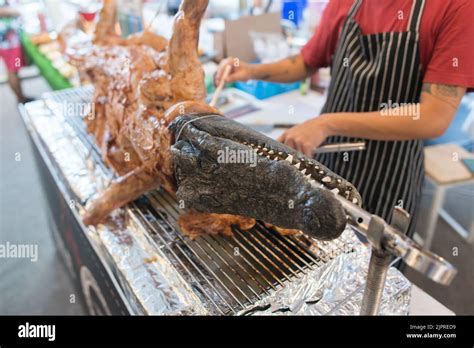 Fried Crocodile Meat On The Barbeque Street Food Stock Photo Alamy