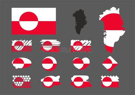 Greenland Flags And Maps Set Or Collection Stock Vector Illustration