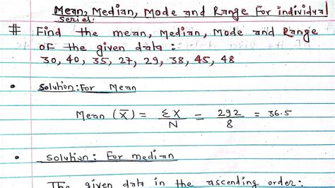 Mean Median Mode And Range For Individual Series Cbse B