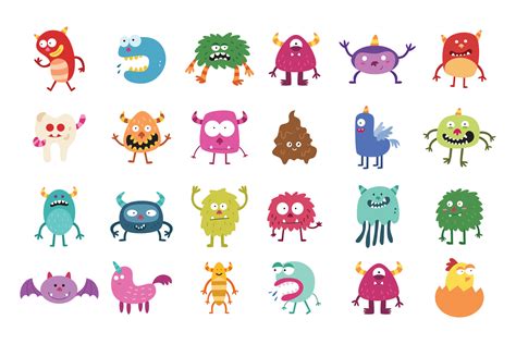 Set Of Cute Monster Character Illustration Vector Art At Vecteezy