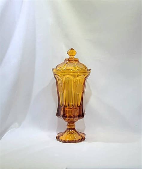 Vintage Fostoria Amber Coin Glass Urn Tall Container Mid Century