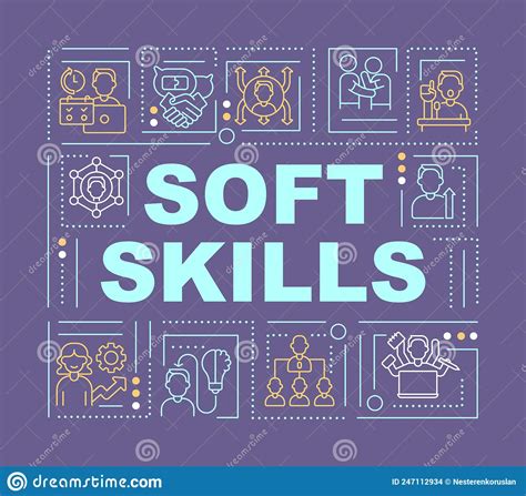 Essential Soft Skills Word Concepts Dark Purple Banner Stock Vector