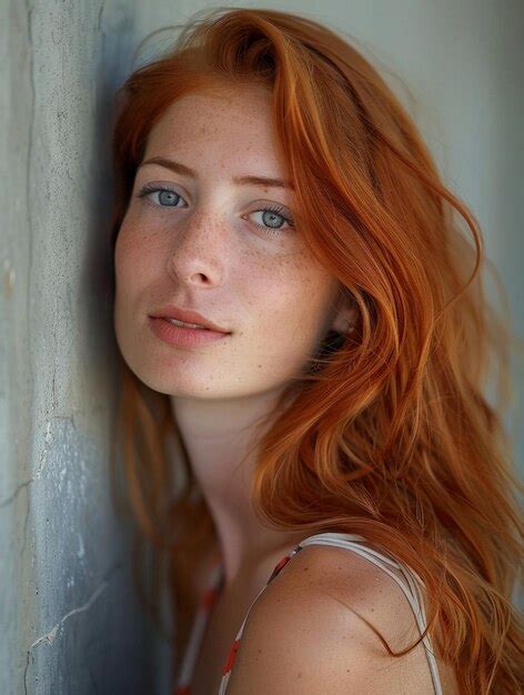 Premium Photo Portrait Of A Redhead Woman With Freckles And Blue Eyes