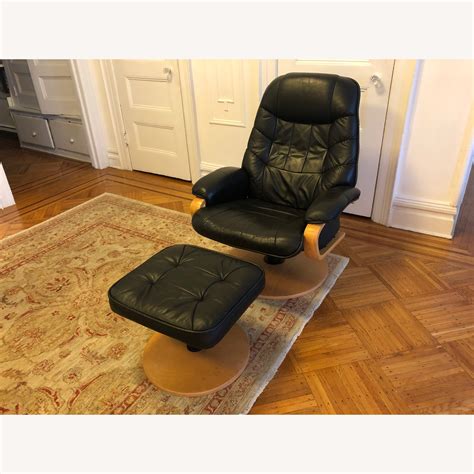 Mid Century Modern Black Leather Recliner Chair with Ottoman - AptDeco