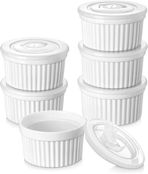 vancasso 10 oz Ramekins with Covers, Souffle Dishes Set of 6, 10.6cm