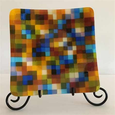 9 Square Plate With Opaque And Translucent Squares Full Fused And