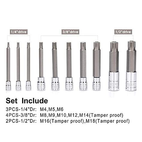 Piece Spline Tip Bit Socket Set Mtype S And Crv Steel Extra Long