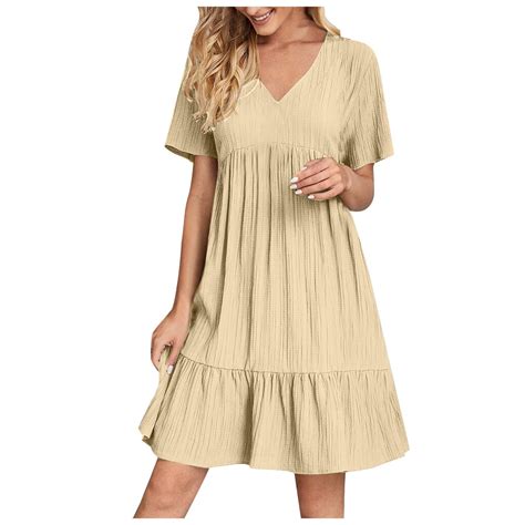 Xdegoge Womens Boho Midi Dress V Neck Floral Casual Dress Loose Plus