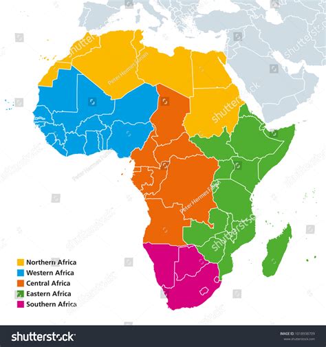 Vektor Stok Africa Regions Political Map United Nations Tanpa Royalti