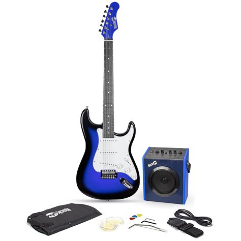 RockJam Full Size Blue ST-Style Electric Guitar Kit with 10-Watt Guitar ...