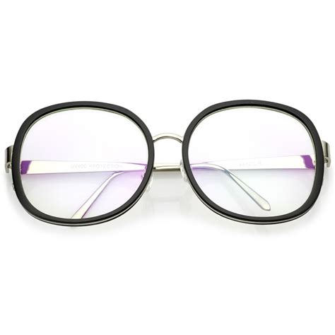 Sunglassla Womens Oversize Metal Arms Nose Birdge Clear Lens Round Eyeglasses 61mm Black