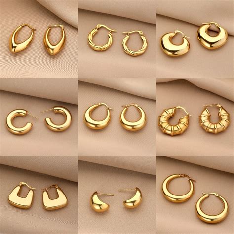 High Quality Women K Gold Plated Stainless Steel Huggie Earrings