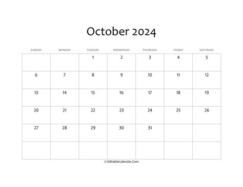 October 2024 Printable Calendar Printable Word Searches