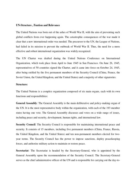 Un-Structure and Functions | PDF | United Nations | International Relations