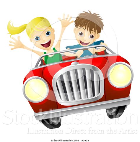 Vector Illustration Of A Crazy Driver Teen Boy And Happy Girl Passenger