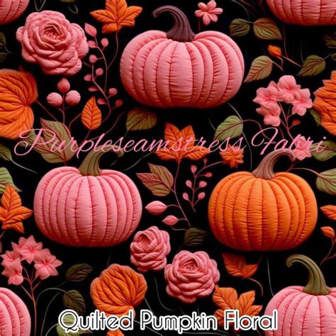 Quilted Pumpkin Floral Cotton Lycra Purpleseamstress Fabric